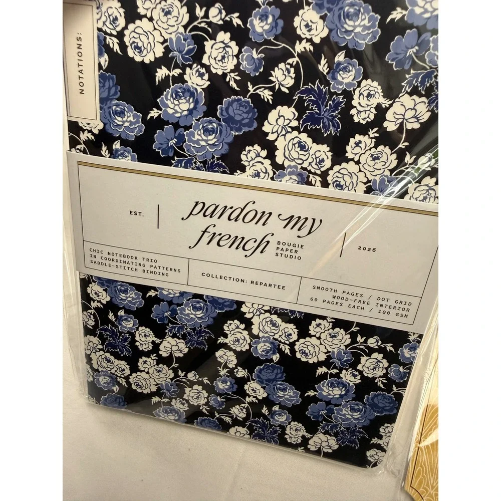 Margot Elena Pardon My French Notebook Trio & Be Gone Door Hanger Set Floral